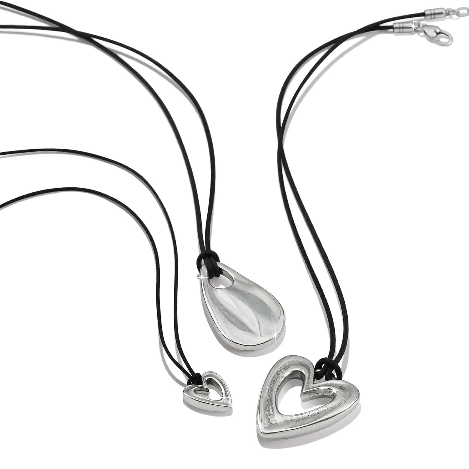 Cascade Open Heart Cord Necklace silver-black 4