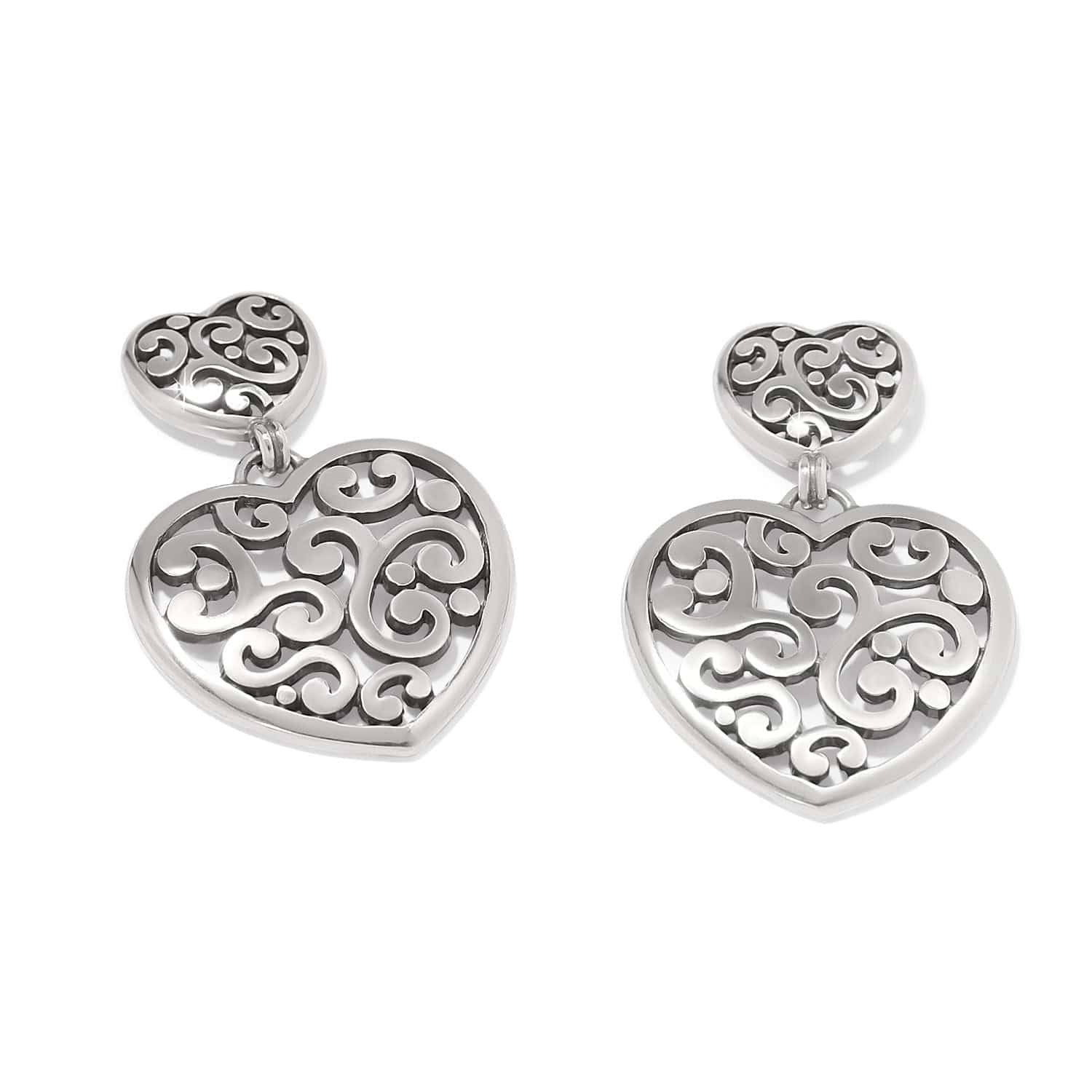 Contempo Heart Double Post Drop Earrings silver 2