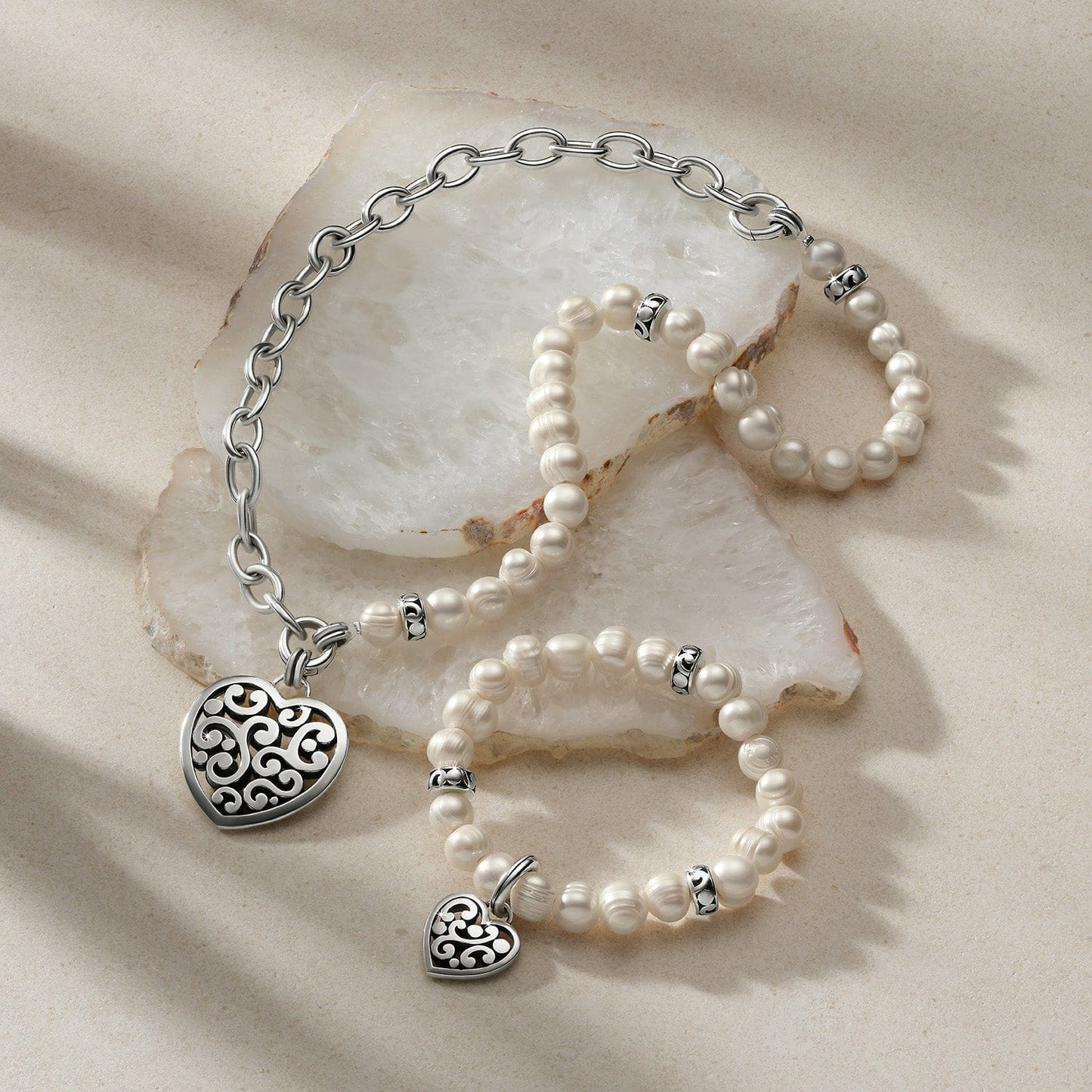 Contempo Heart Pearl Stretch Bracelet