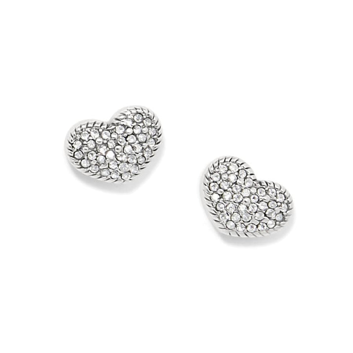 A pair of silver gemstone studded heart earrings