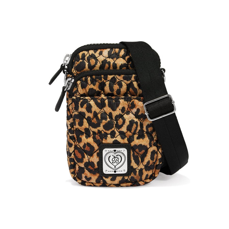 Kora Mini Utility Bag - front view showcasing the compact leopard design with silver accents and heart stitching