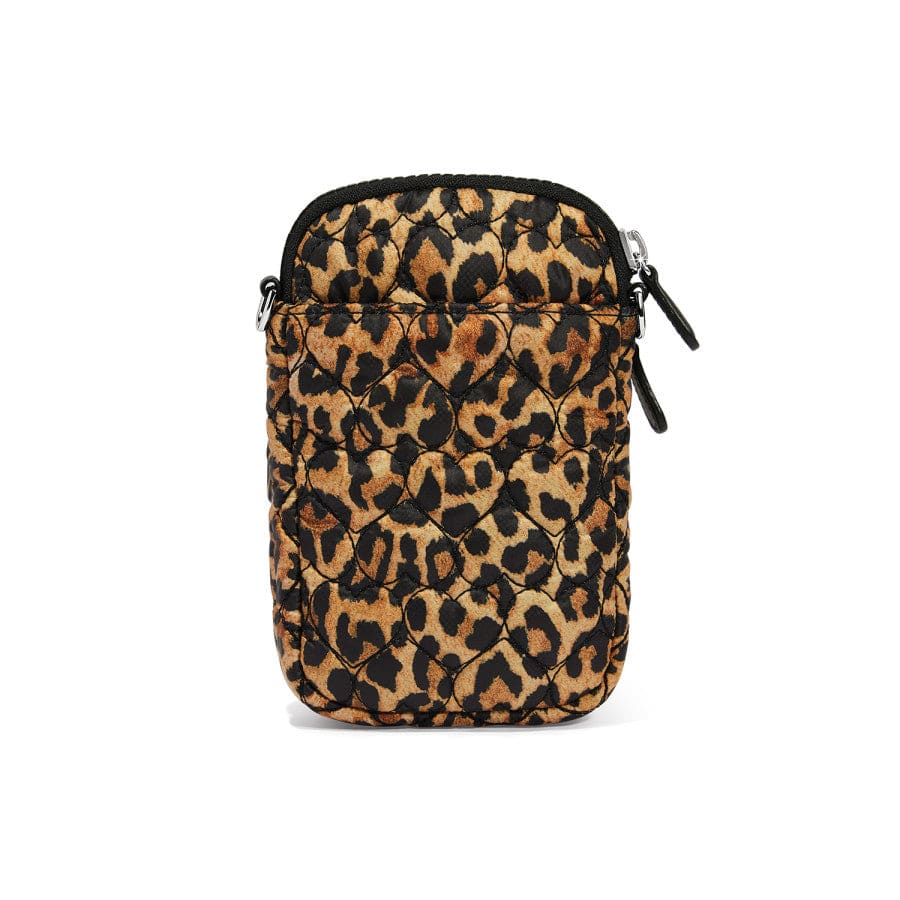 Back view of Kora Mini Utility Bag in leopard, featuring pocket with leopard print nylon and heart stitching