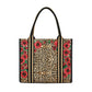 Leopard Dynasty Canvas Carry All tote with leopard and floral pattern from the back