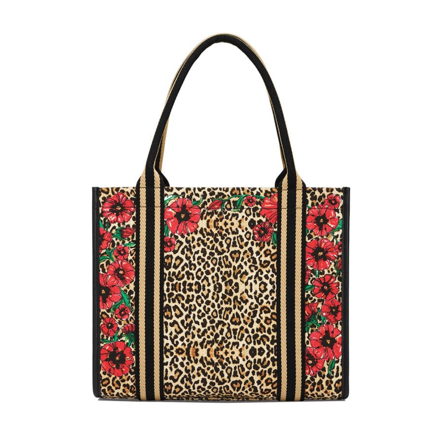 Leopard Dynasty Canvas Carry All tote with leopard and floral pattern from the back