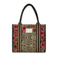 Leopard Dynasty Canvas Carry All handbag with leopard and floral pattern from the front