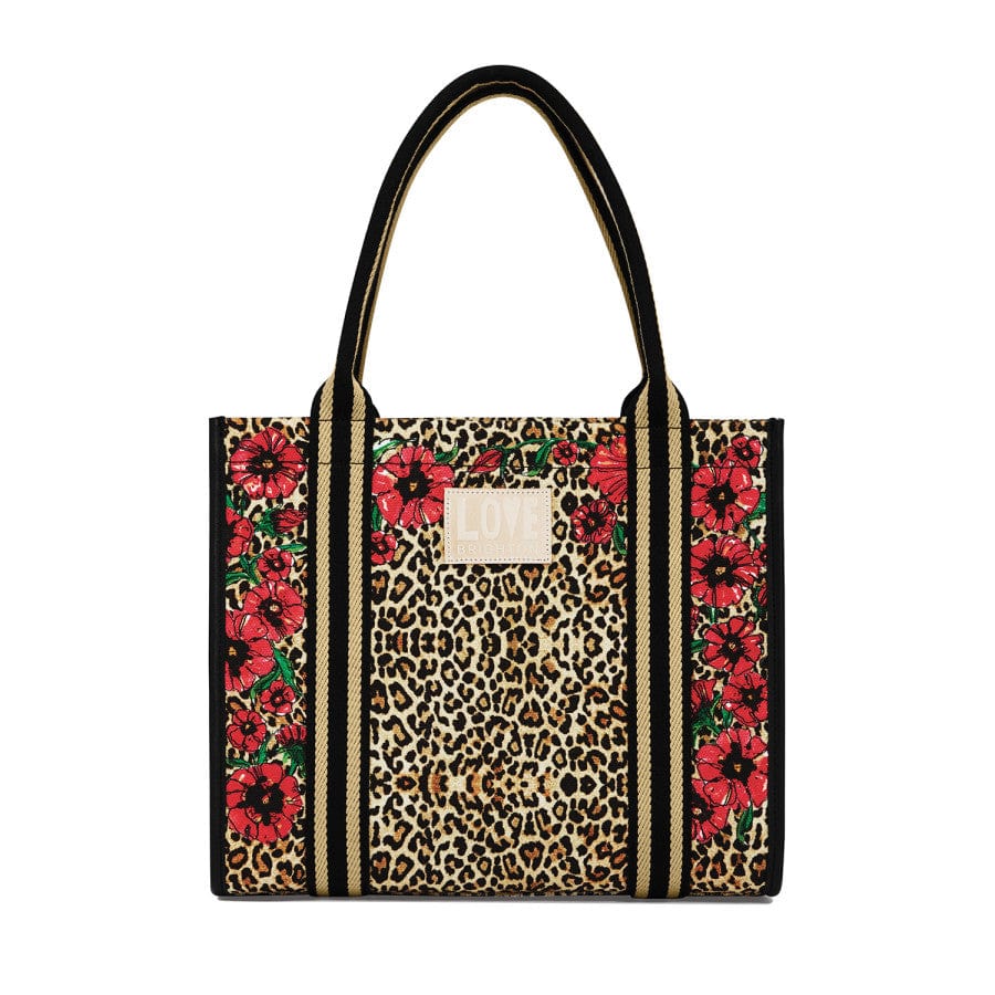 Leopard Dynasty Canvas Carry All handbag with leopard and floral pattern from the front