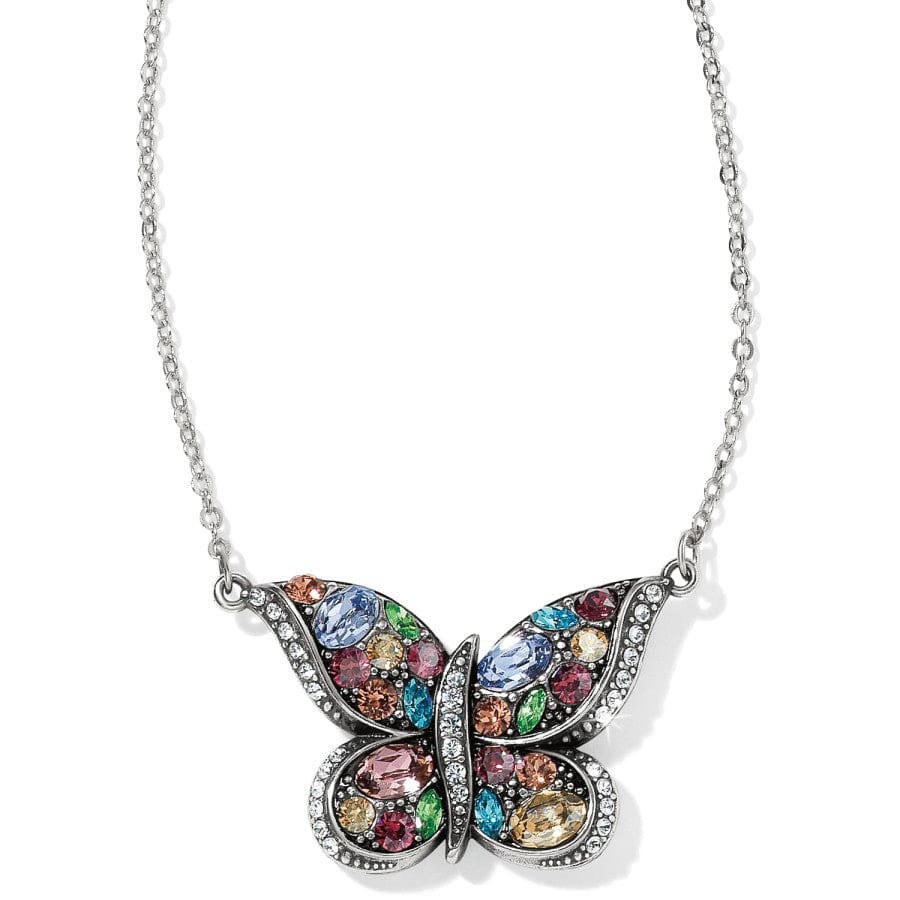 Trust Your Journey Reversible Butterfly Necklace - front view showing the butterfly with jewels and a silver chain