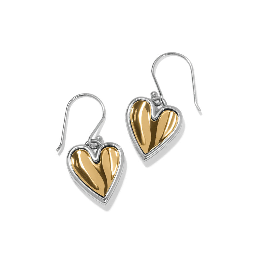 Cascade Heart Reversible French Wire Earrings - front view showcasing the detailed heart design with gold and silver finish