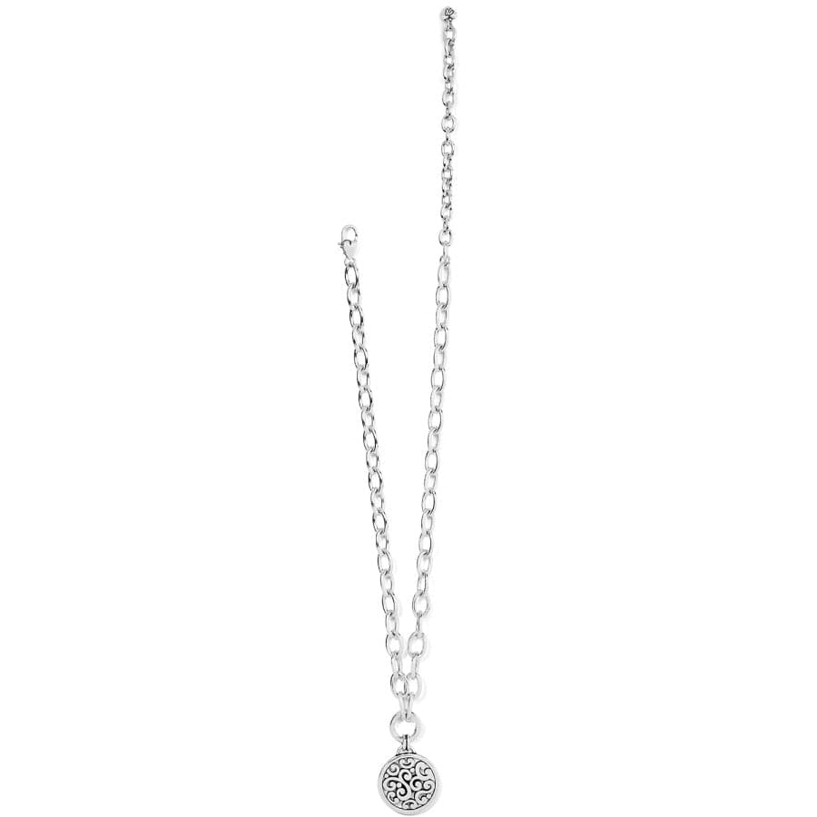 Contempo Medallion Charm Necklace - front view showing the detailed medallion charm with silver finish