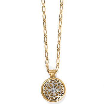 Ferrara Two Tone Luce Large Pendant Necklace hanging close up view of pendant