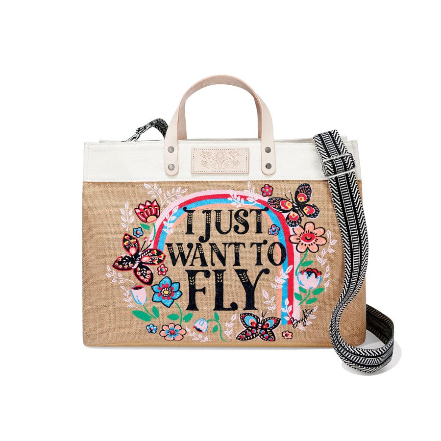 Fly Away East West Burlap Tote multi 1