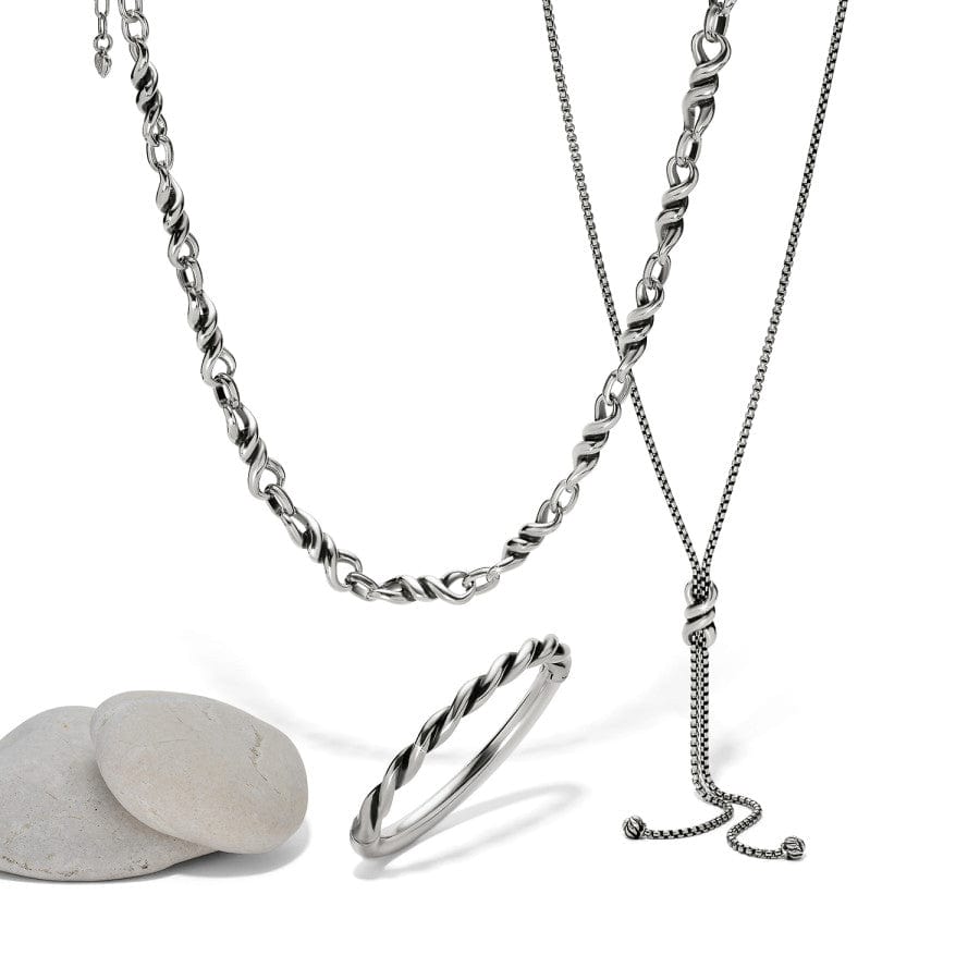 Interlok Twist Lariat Necklace with other necklace and bracelet